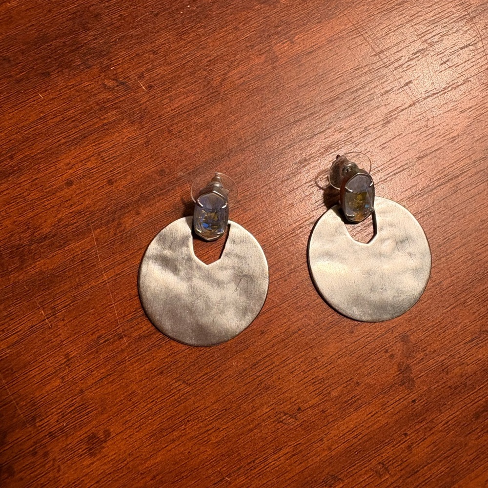 Kendra Scott Iridescent Stone Silver Disc Drop Earrings